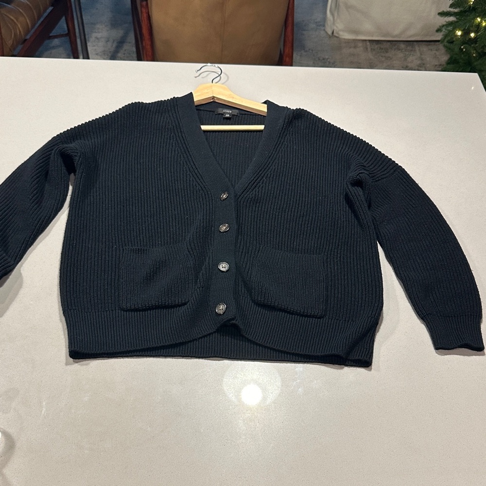Black Ribbed Cardigan Sweater